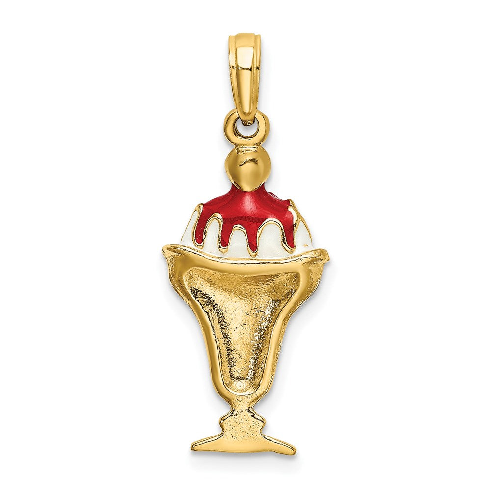 14k Yellow Gold 11.45 mm Chocolate Ice Cream Sundae W/Cherry Top Charm (3.67 grams)