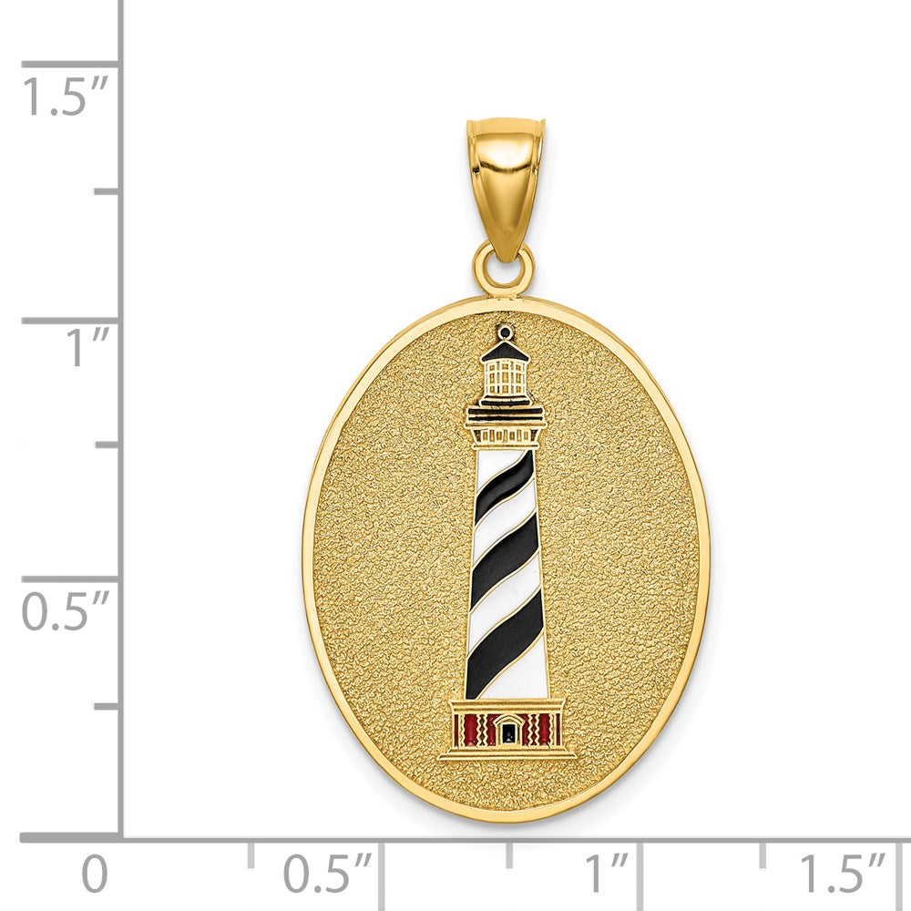 14k Yellow Gold 21.9 mm Enamel Lighthouse Pendant W/John 8:12 On Reverse (4.11 grams)