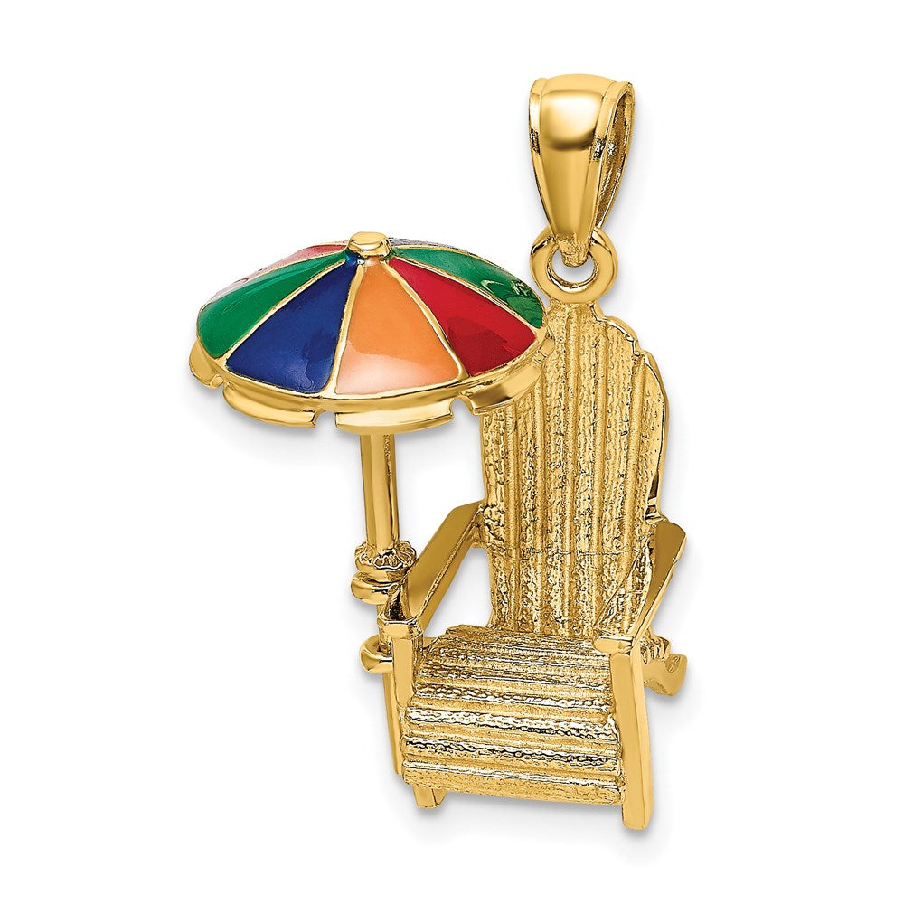 14k Yellow Gold 16.15 mm 3-D w/ Enamel Umbrella Beach Chair Charm (4.28 grams)