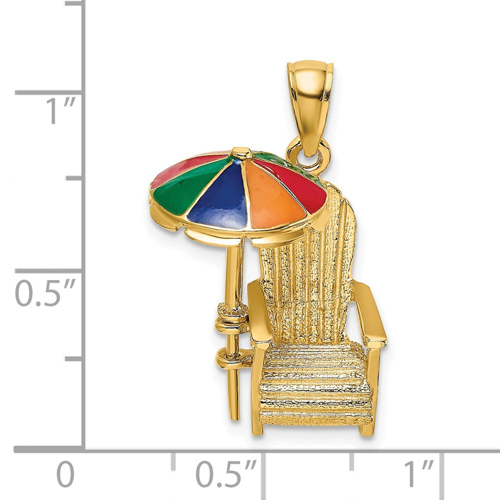 14k Yellow Gold 16.15 mm 3-D w/ Enamel Umbrella Beach Chair Charm (4.28 grams)