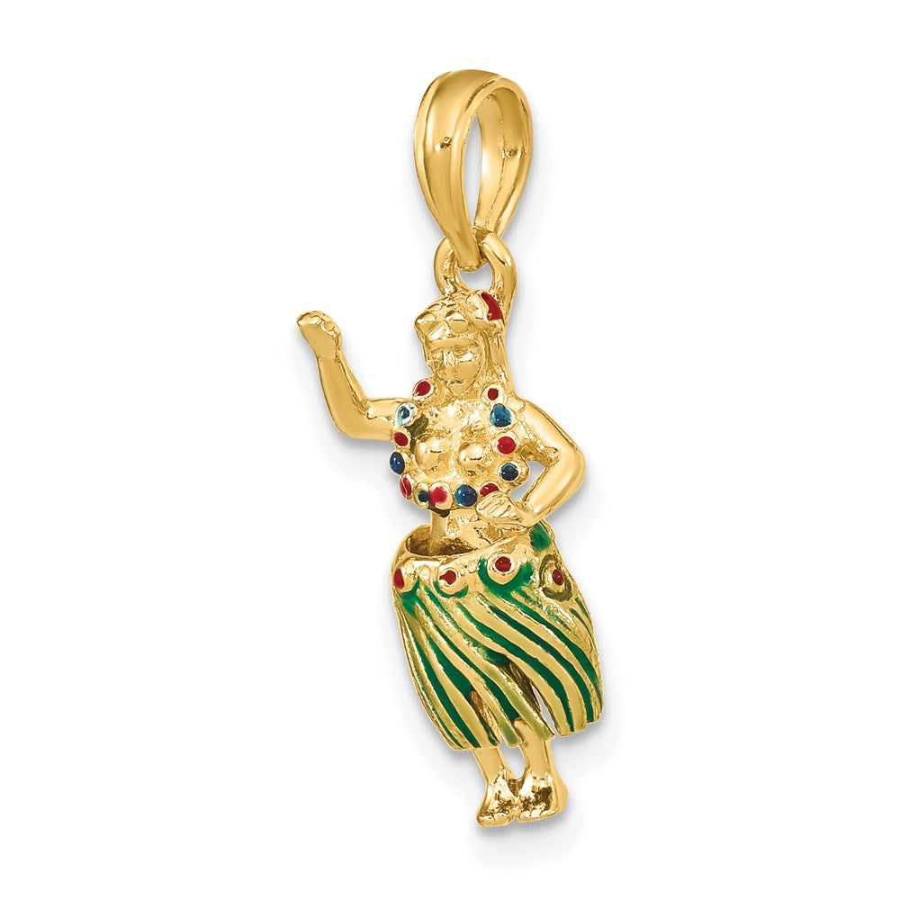 14k Yellow Gold 9.5 mm 3-D Hula Girl w/ Moveable Grass Skirt Charm (2.36 grams)