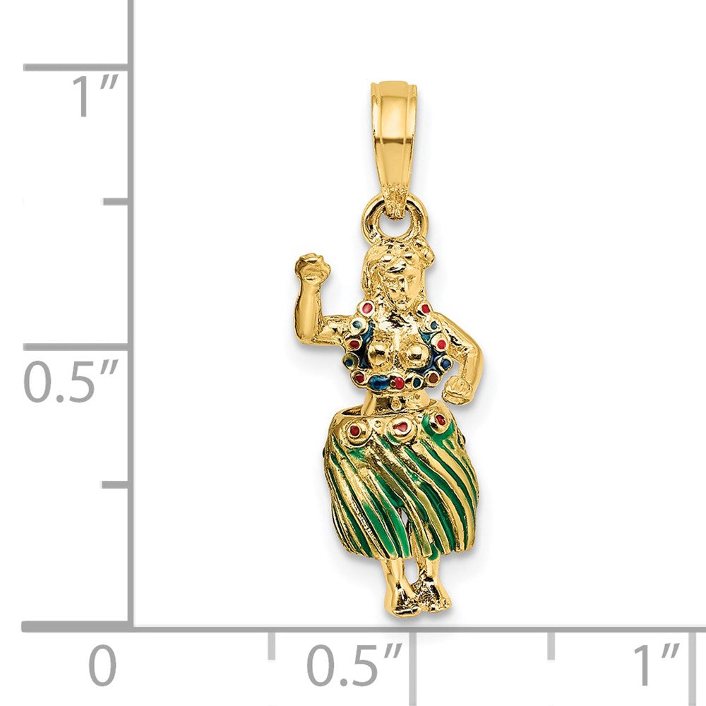 14k Yellow Gold 9.5 mm 3-D Hula Girl w/ Moveable Grass Skirt Charm (2.36 grams)