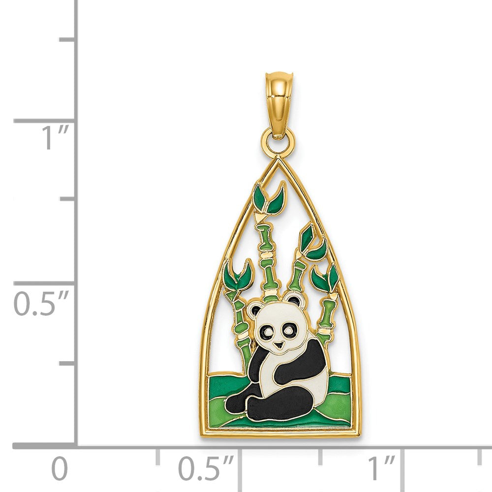 14k Yellow Gold 13.7 mm Enamel Panda Bear and Bamboo Charm (1.45 grams)