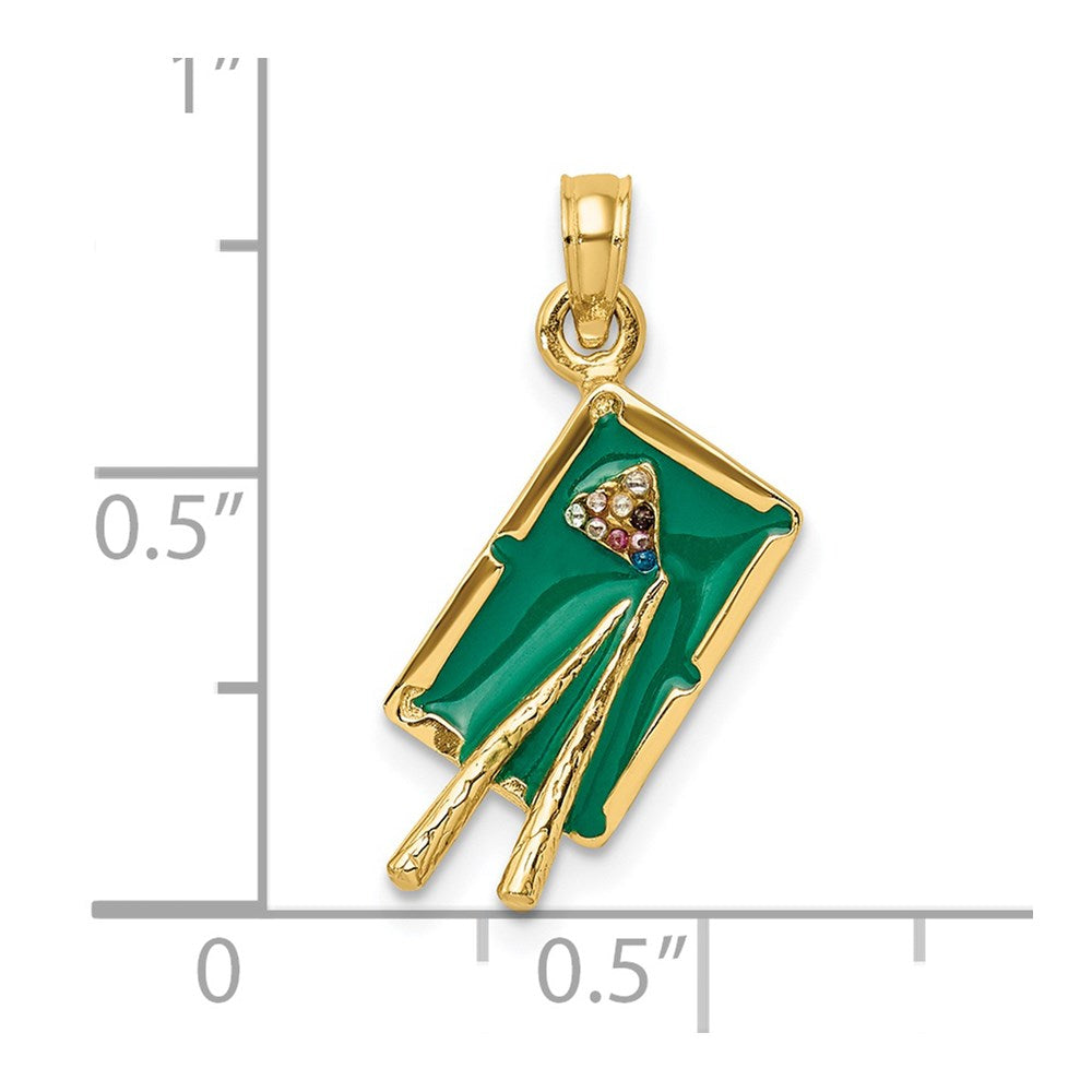 14k Yellow Gold 8.1 mm W/ Green Enamel 3-D Pool Table Charm (2.21 grams)
