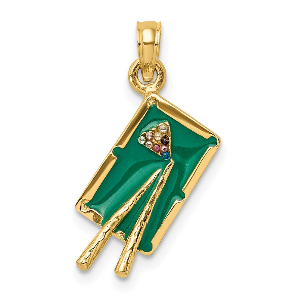 14k Yellow Gold 8.1 mm W/ Green Enamel 3-D Pool Table Charm (2.21 grams)