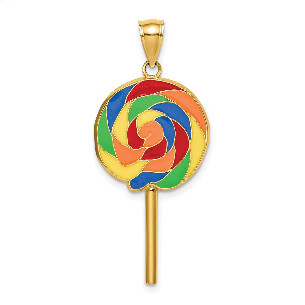 14k Yellow Gold 16.63 mm w/Multi-Color Enamel 3-D Lollipop Charm (2.98 grams)