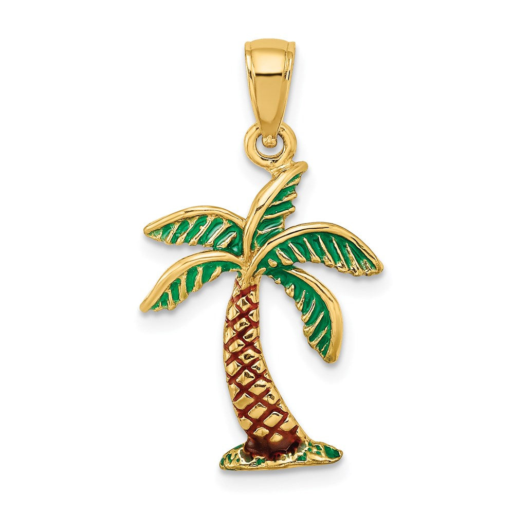 14k Yellow Gold 15.7 mm Enamel Palm Tree Charm (1.65 grams)