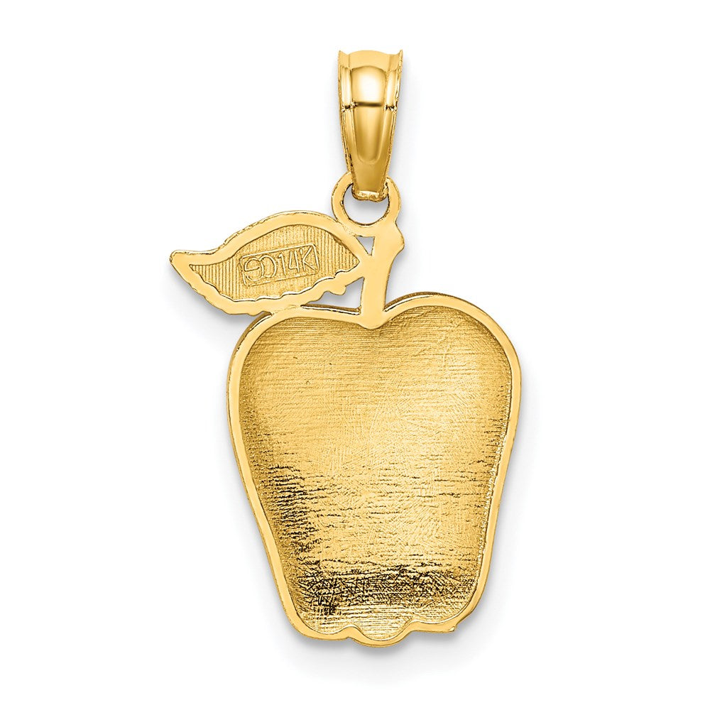 14k Yellow Gold 12.7 mm Enamel Red Delicious Apple W/Stem and Leaf Charm (1.13 grams)