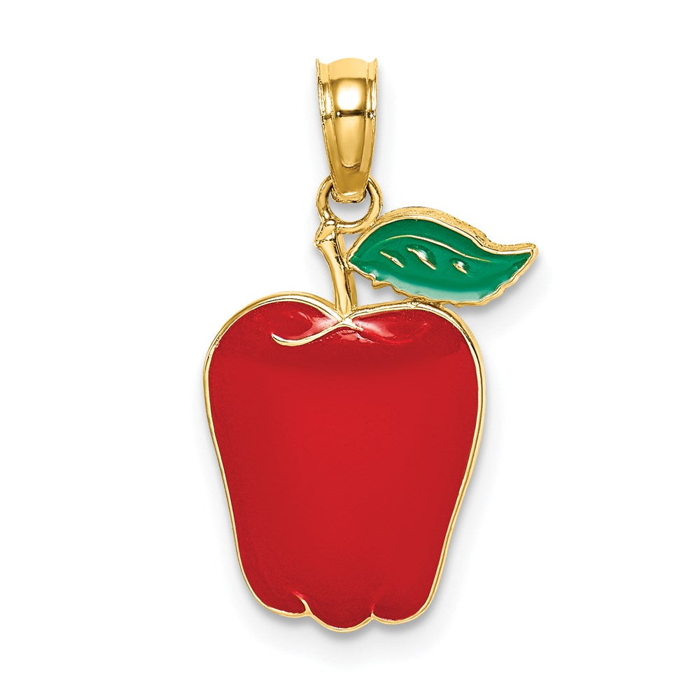 14k Yellow Gold 12.7 mm Enamel Red Delicious Apple W/Stem and Leaf Charm (1.13 grams)