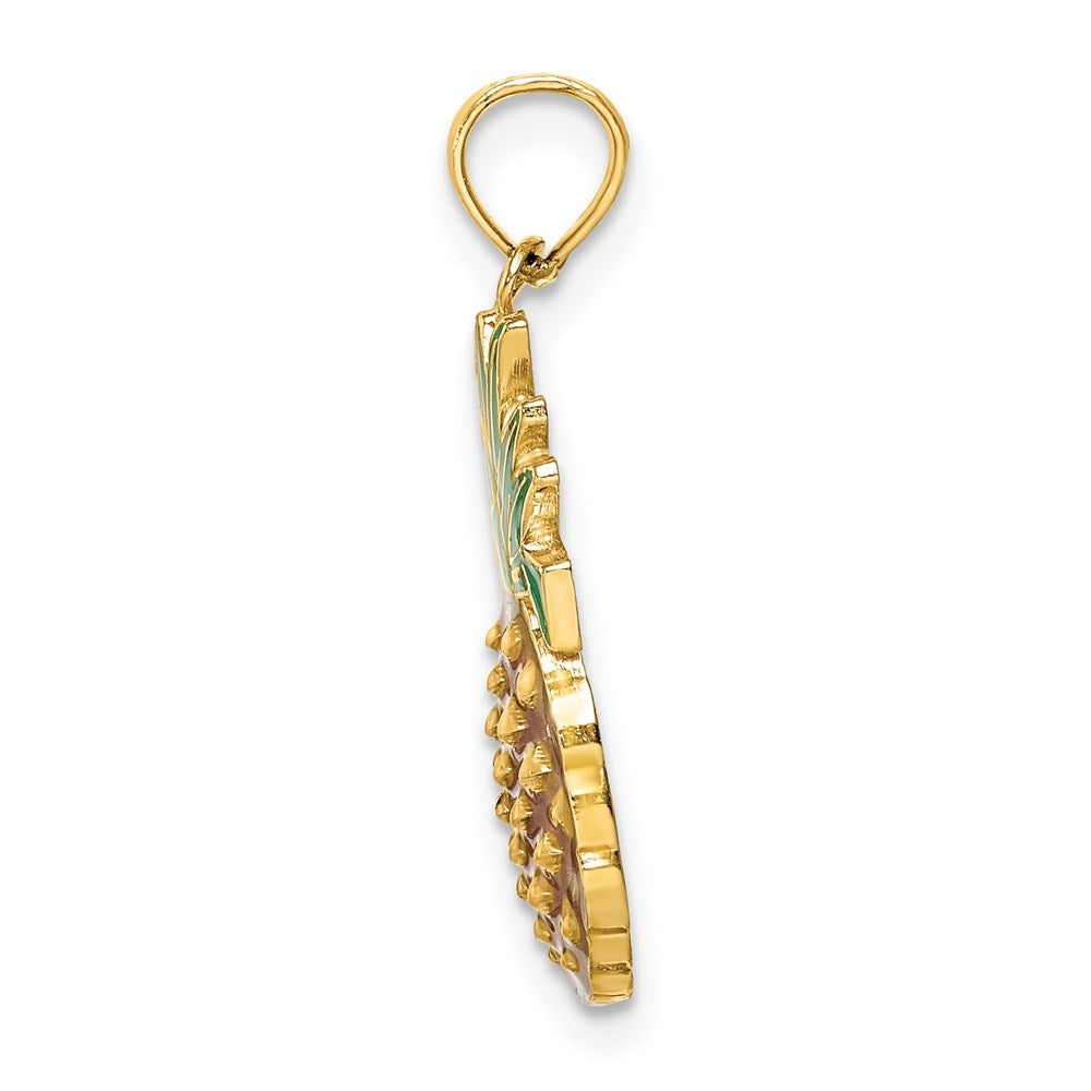 14k Yellow Gold 8.45 mm w/ Enamel 2-D Pineapple Charm (1.08 grams)