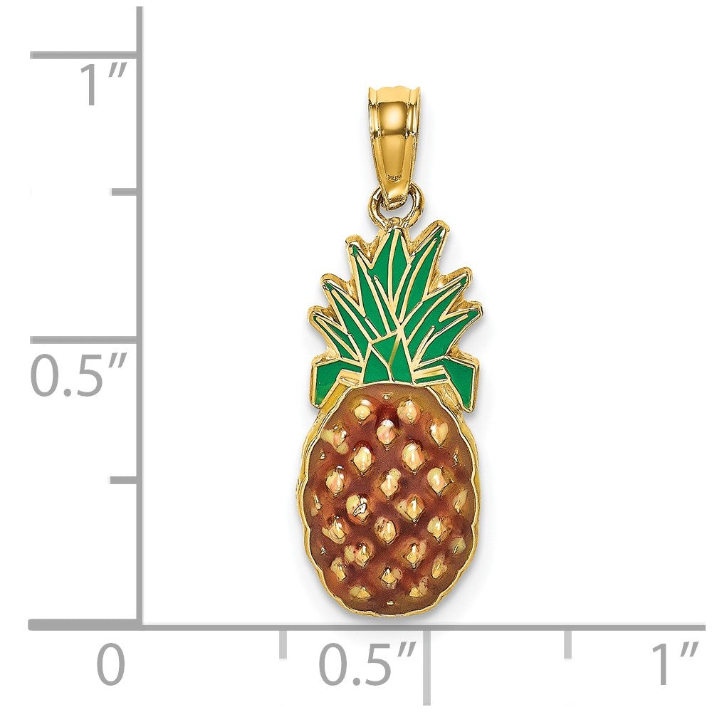 14k Yellow Gold 8.45 mm w/ Enamel 2-D Pineapple Charm (1.08 grams)