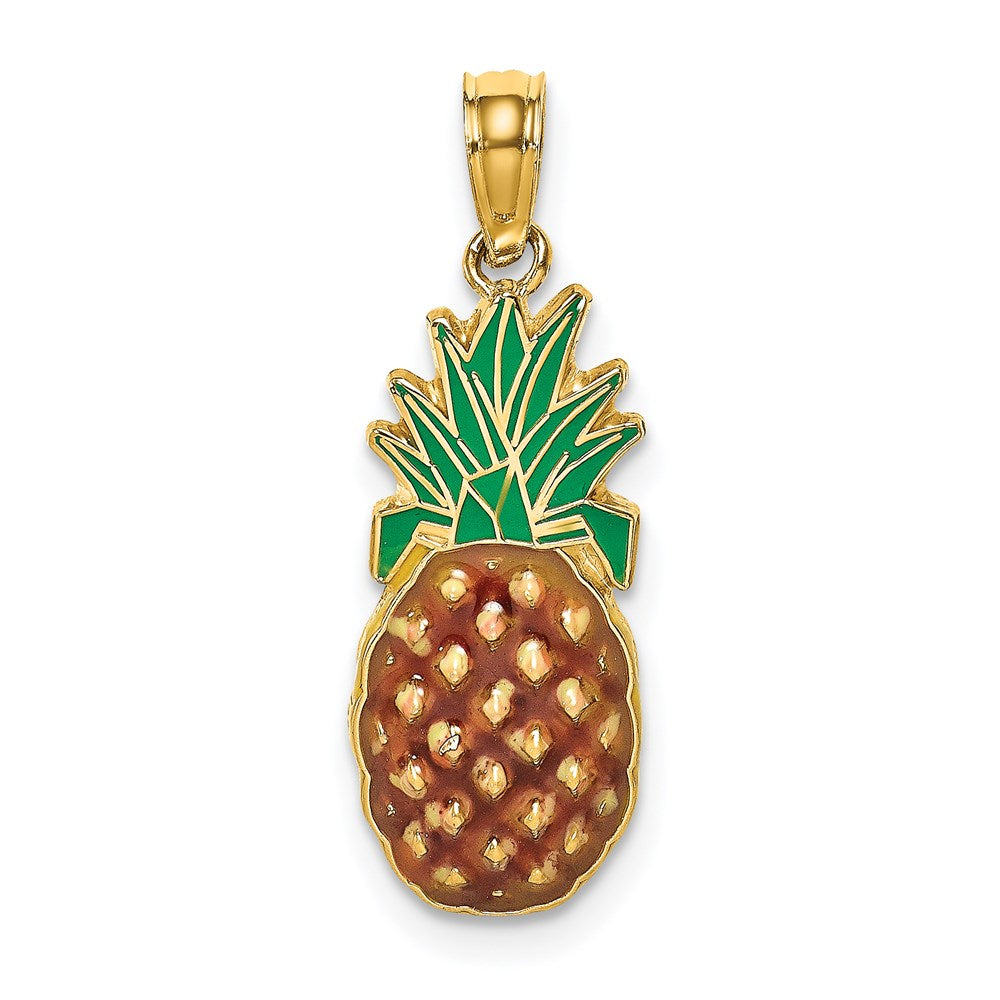 14k Yellow Gold 8.45 mm w/ Enamel 2-D Pineapple Charm (1.08 grams)