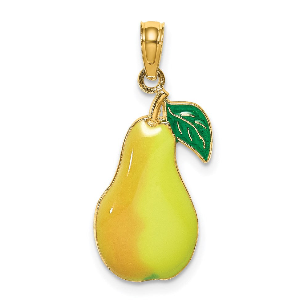 14k Yellow Gold 11 mm W/ Enamel Pear With Stem and Leaf Charm (1.28 grams)
