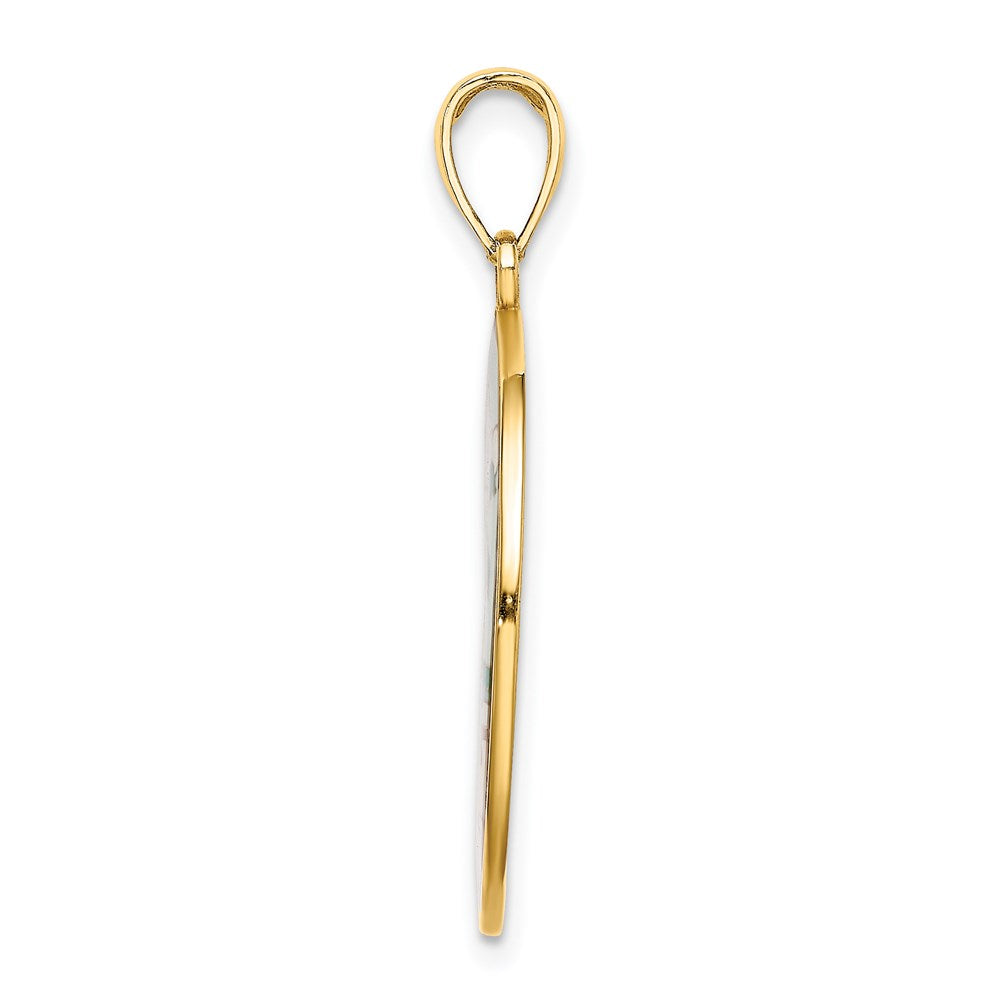 14k Yellow Gold 22.2 mm Enamel Beach Scene On Round Disc Charm (3.03 grams)