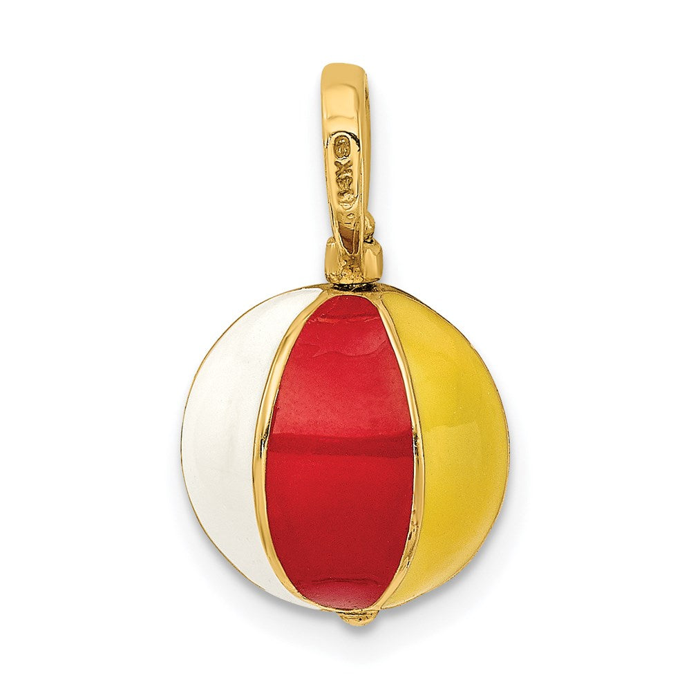 14k Yellow Gold 11.55 mm 3-D Multi Color Enamel Beach Ball Charm (3.71 grams)