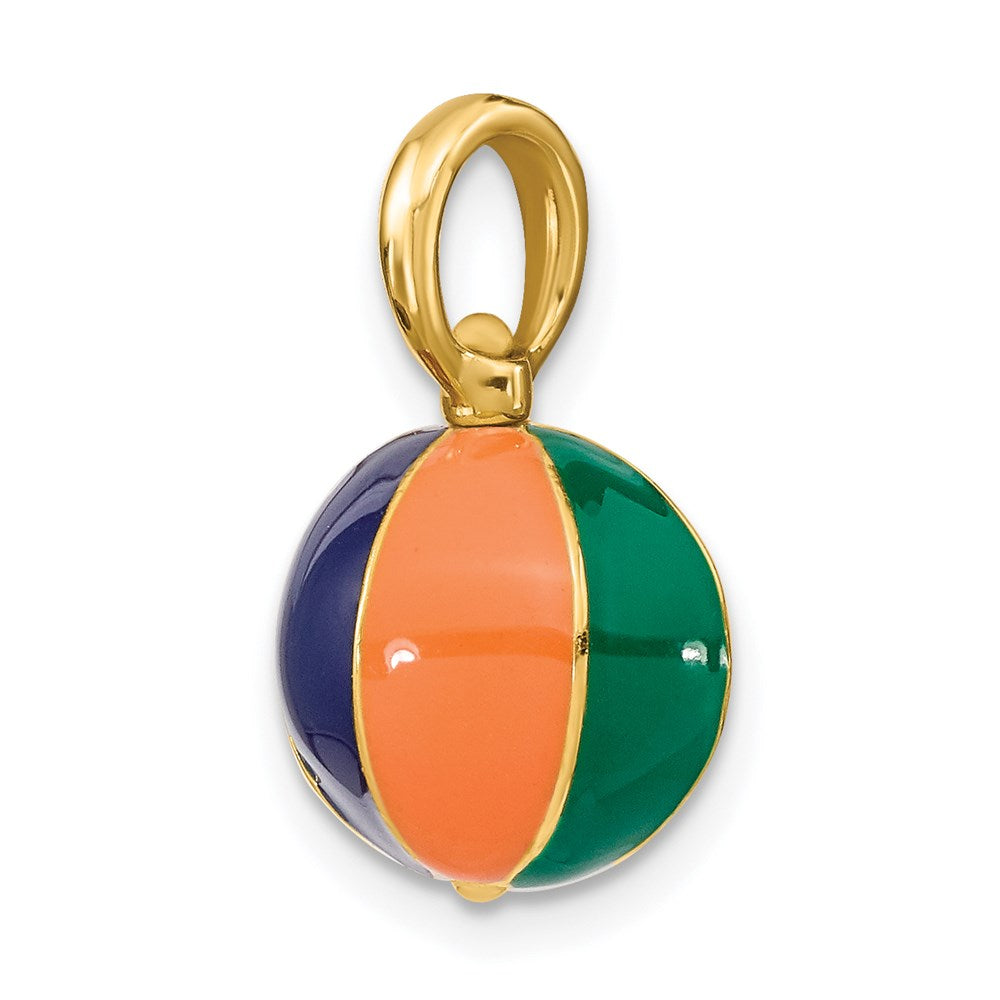 14k Yellow Gold 11.55 mm 3-D Multi Color Enamel Beach Ball Charm (3.71 grams)