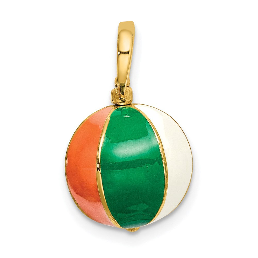 14k Yellow Gold 11.55 mm 3-D Multi Color Enamel Beach Ball Charm (3.71 grams)