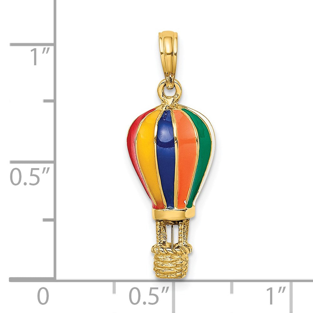 14k Yellow Gold 10.2 mm w/ Enamel 3-D Hot Air Balloon Charm (4.45 grams)
