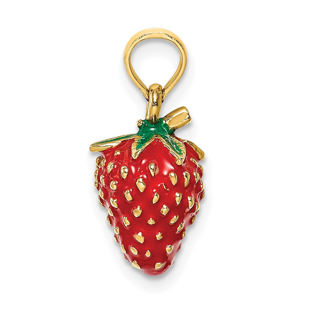 14k Yellow Gold 9.65 mm W/ Enamel 3-D Strawberry and Leaf Charm (2.93 grams)