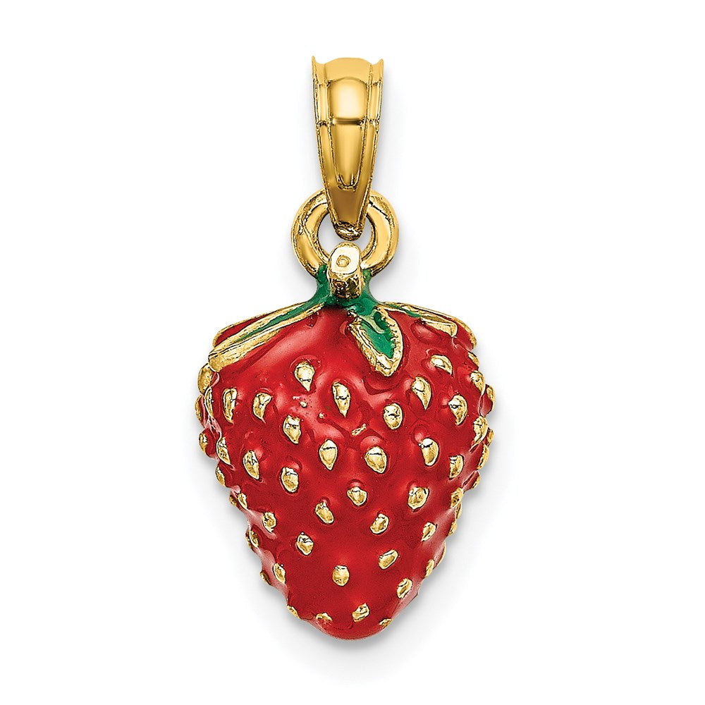 14k Yellow Gold 9.65 mm W/ Enamel 3-D Strawberry and Leaf Charm (2.93 grams)