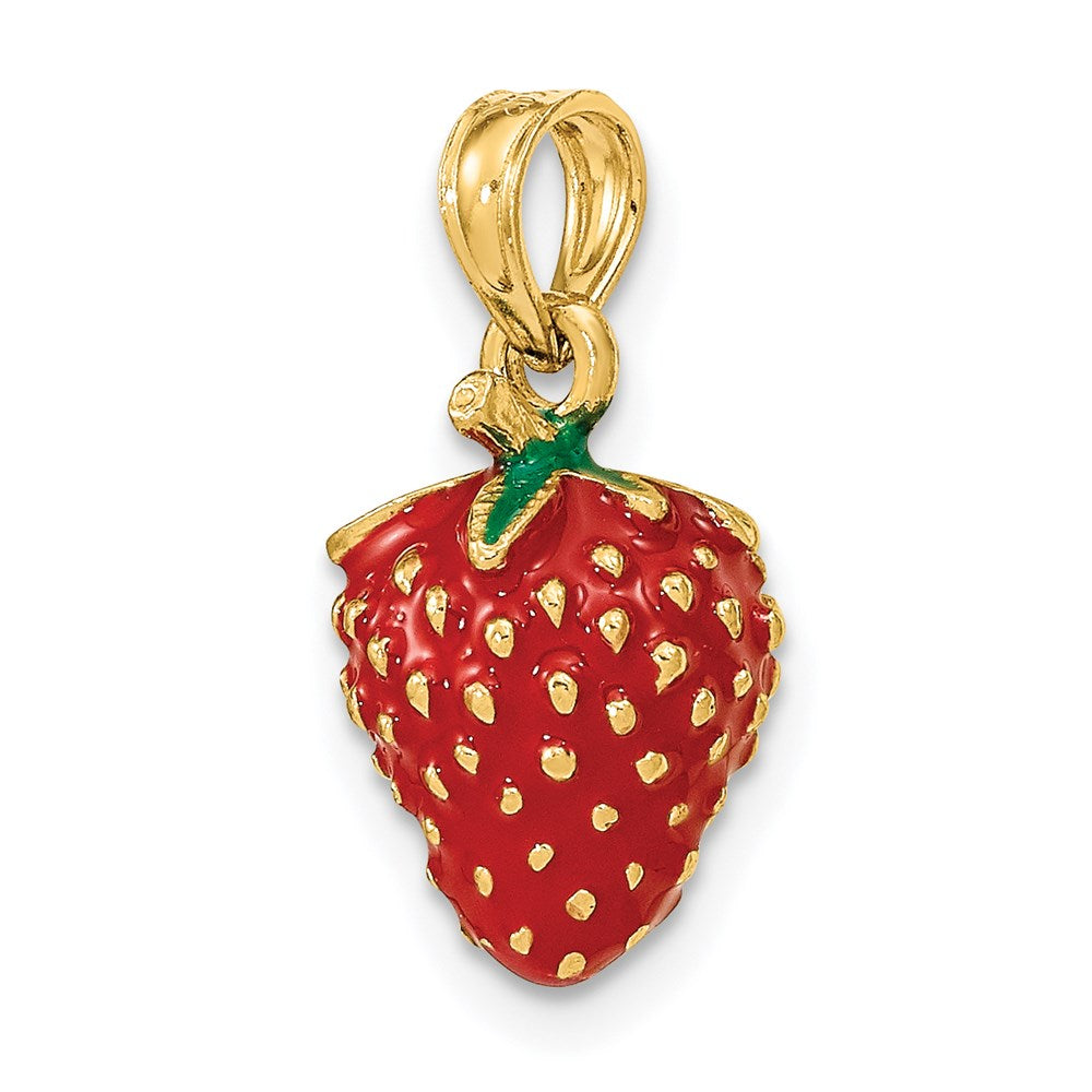 14k Yellow Gold 9.65 mm W/ Enamel 3-D Strawberry and Leaf Charm (2.93 grams)