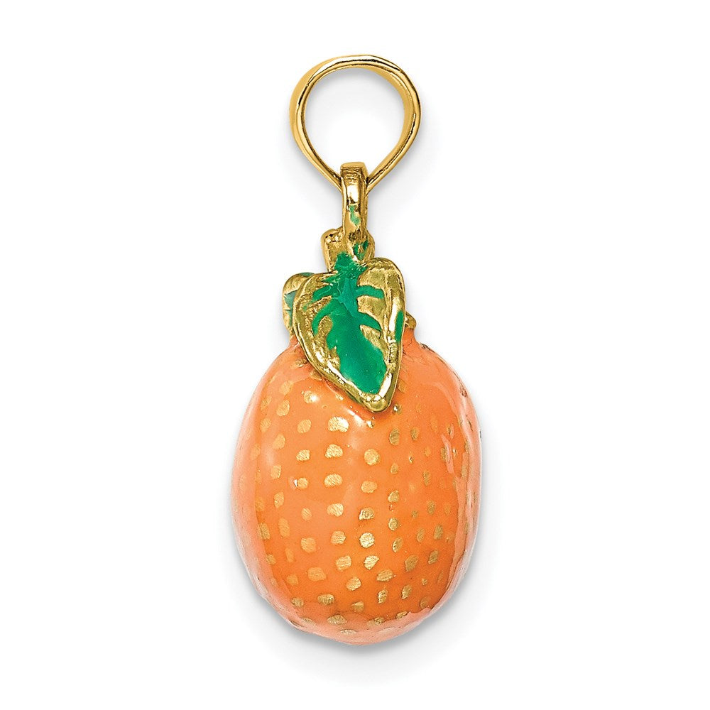 14k Yellow Gold 10.75 mm W/ Enamel 3-D Orange With Stem and Leaf Charm (3.65 grams)