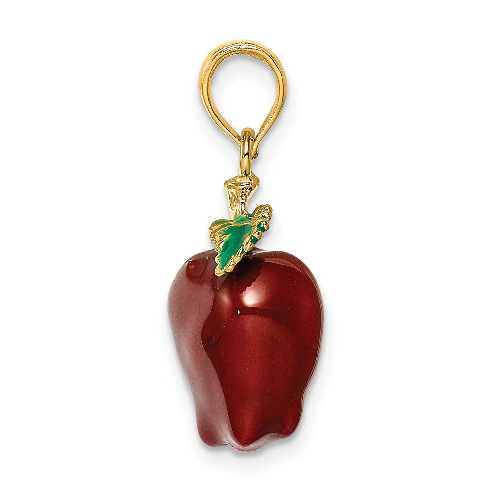 14k Yellow Gold 10.5 mm w/ Enamel 3-D Red Delicious Apple Charm (3.66 grams)