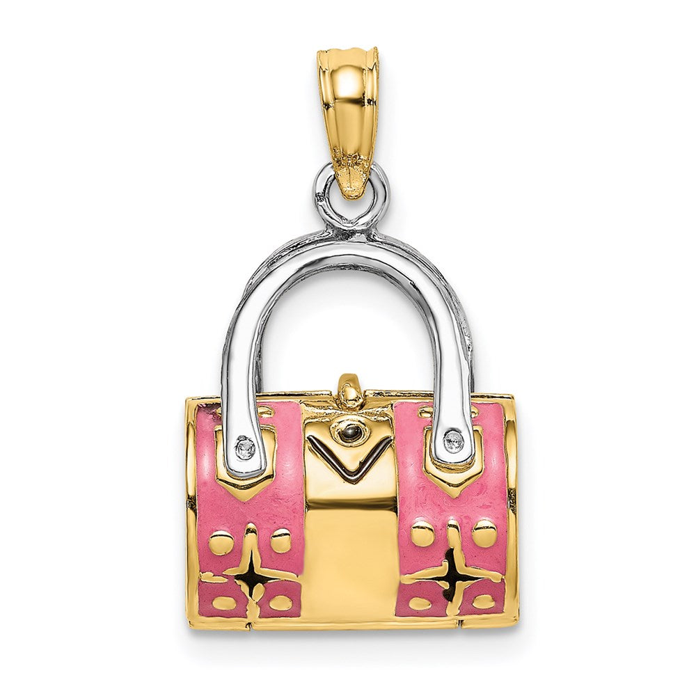 14k Yellow & Rhodium 11.75 mm  3-D PinEnameled Handbag Opens Charm (3.22 grams)