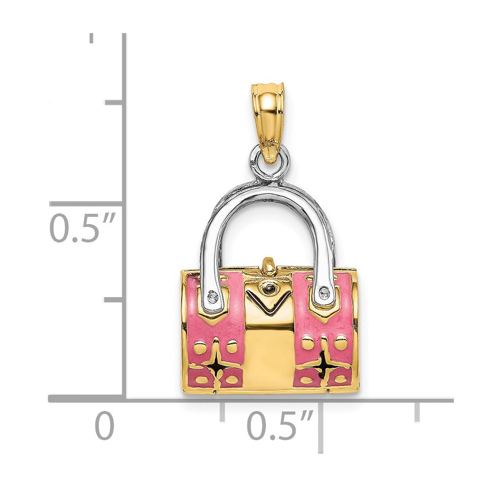 14k Yellow & Rhodium 11.75 mm  3-D PinEnameled Handbag Opens Charm (3.22 grams)