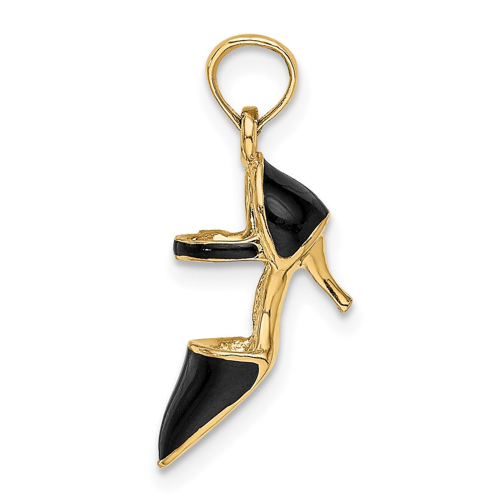 14k Yellow Gold 5.4 mm 3-D Black Enamel Closed Toe High Heel Charm (1.27 grams)