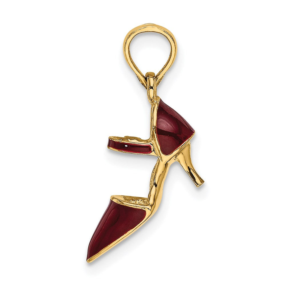 14k Yellow Gold 5.4 mm 3-D Maroon Enamel Closed Toe High Heel Charm (1.34 grams)