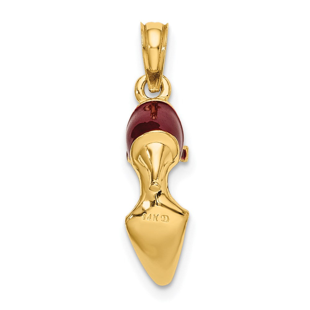 14k Yellow Gold 5.4 mm 3-D Maroon Enamel Closed Toe High Heel Charm (1.34 grams)