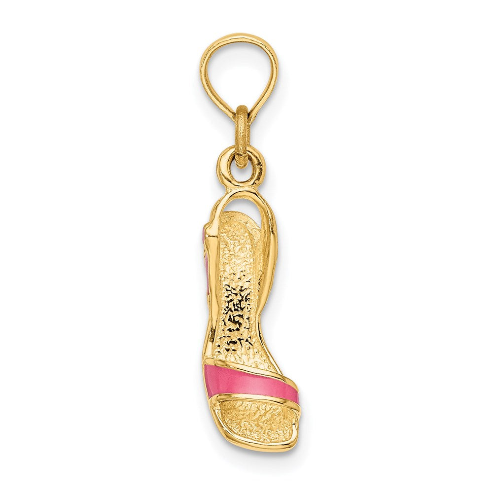 14k Yellow Gold 4.6 mm 3-D Pink Enamel Open Toe High Heel Charm (1.2 grams)