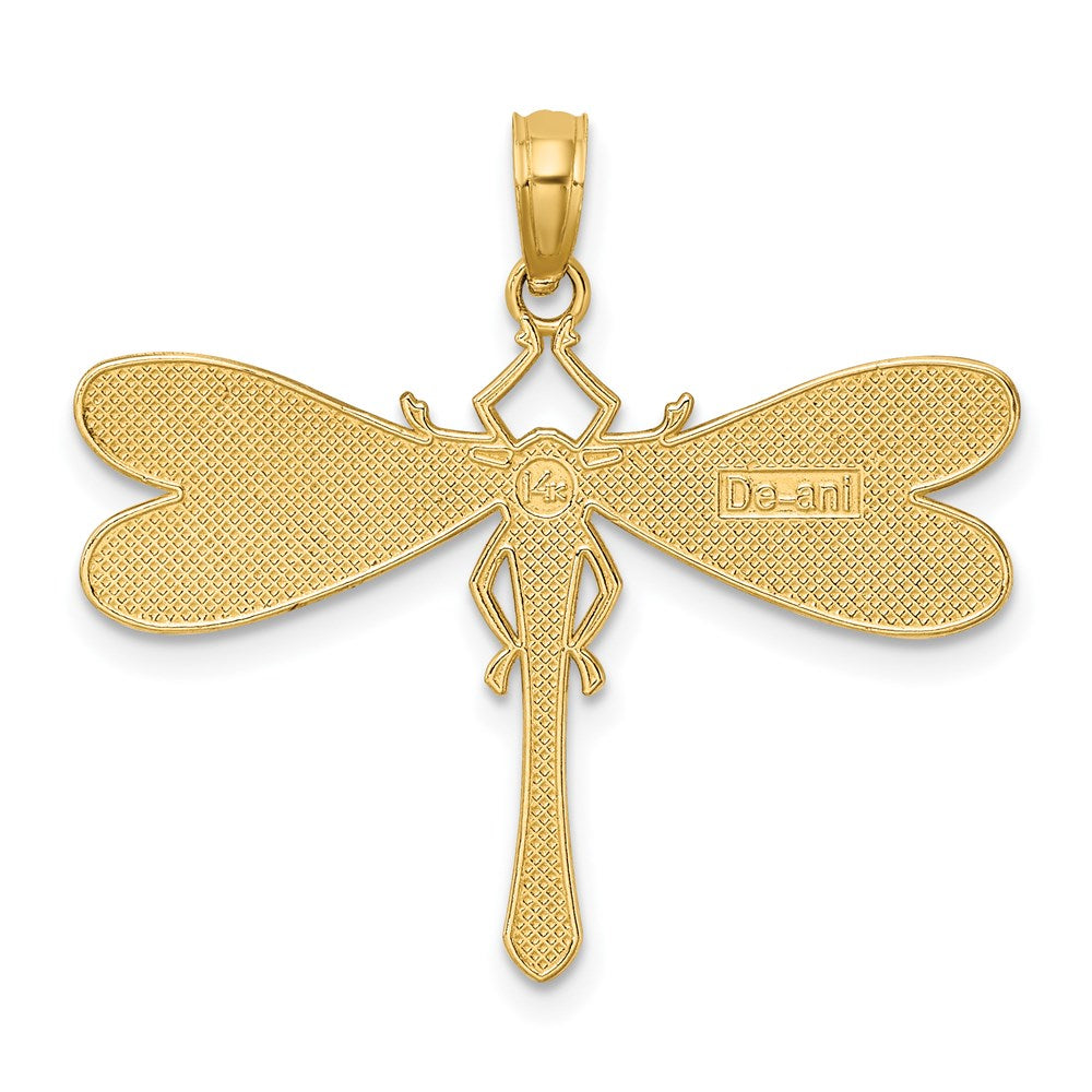14k Yellow Gold 29 mm Multi Color Enamel Dragonfly Charm (1.84 grams)