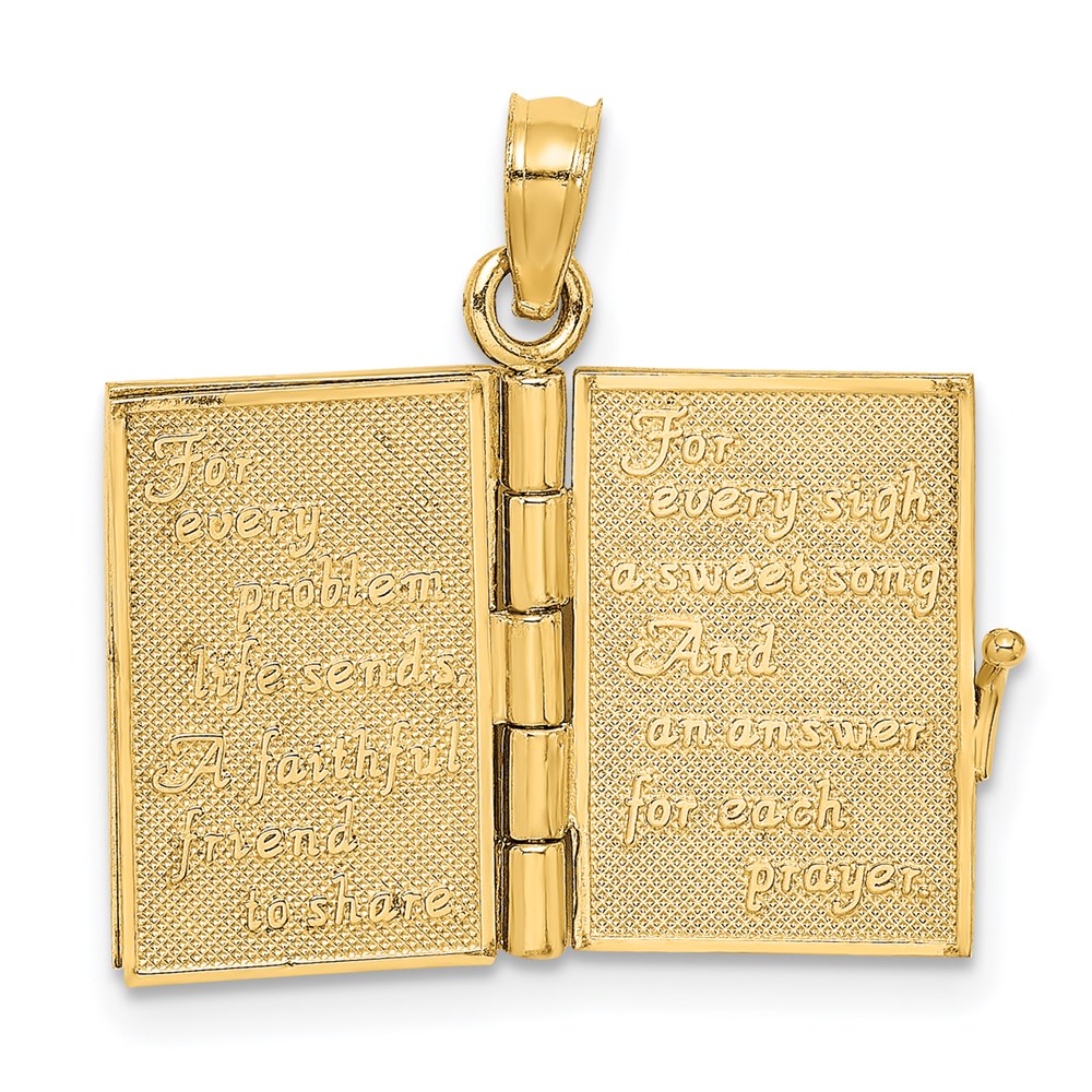 14k Yellow Gold 17.15 mm 3-D Moveable Enameled AN IRISH PRAYER Book w/Clover Charm (2.96 grams)