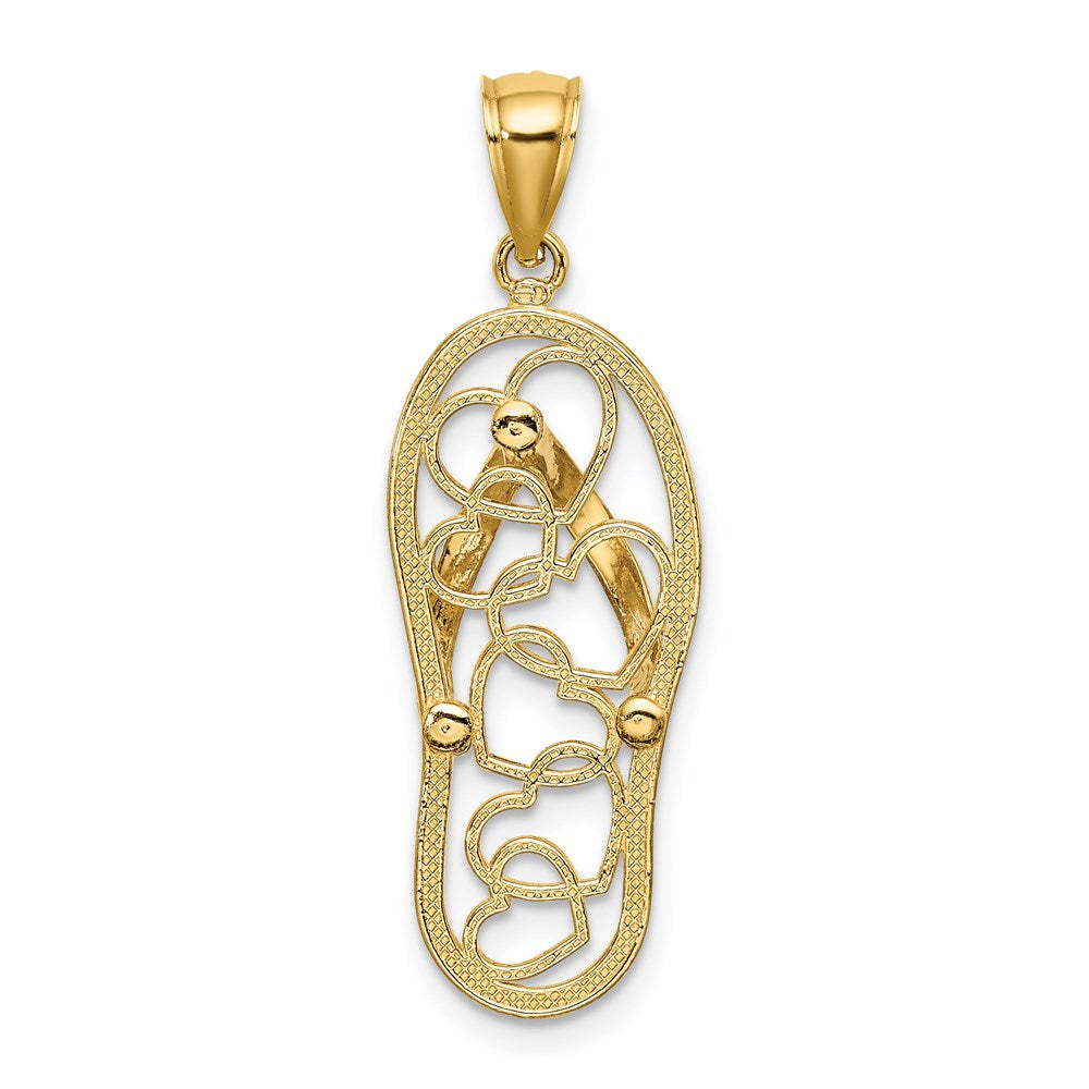 14k Yellow Gold 11.55 mm Multi Heart Flip-Flop w/ White Enamel Charm (1.74 grams)