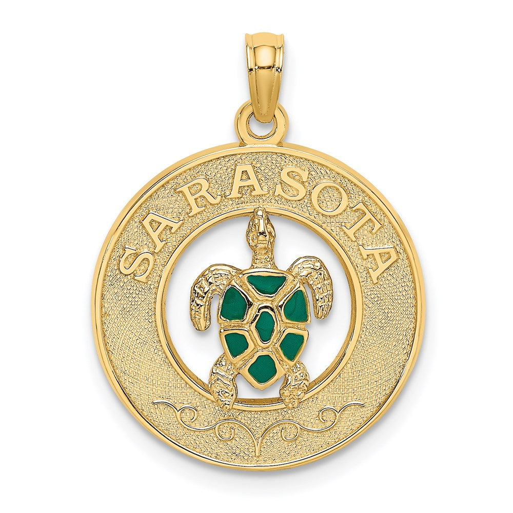 14k Yellow Gold 19.2 mm w/ Enamel Turtle SARASOTA Circle Charm (2 grams)