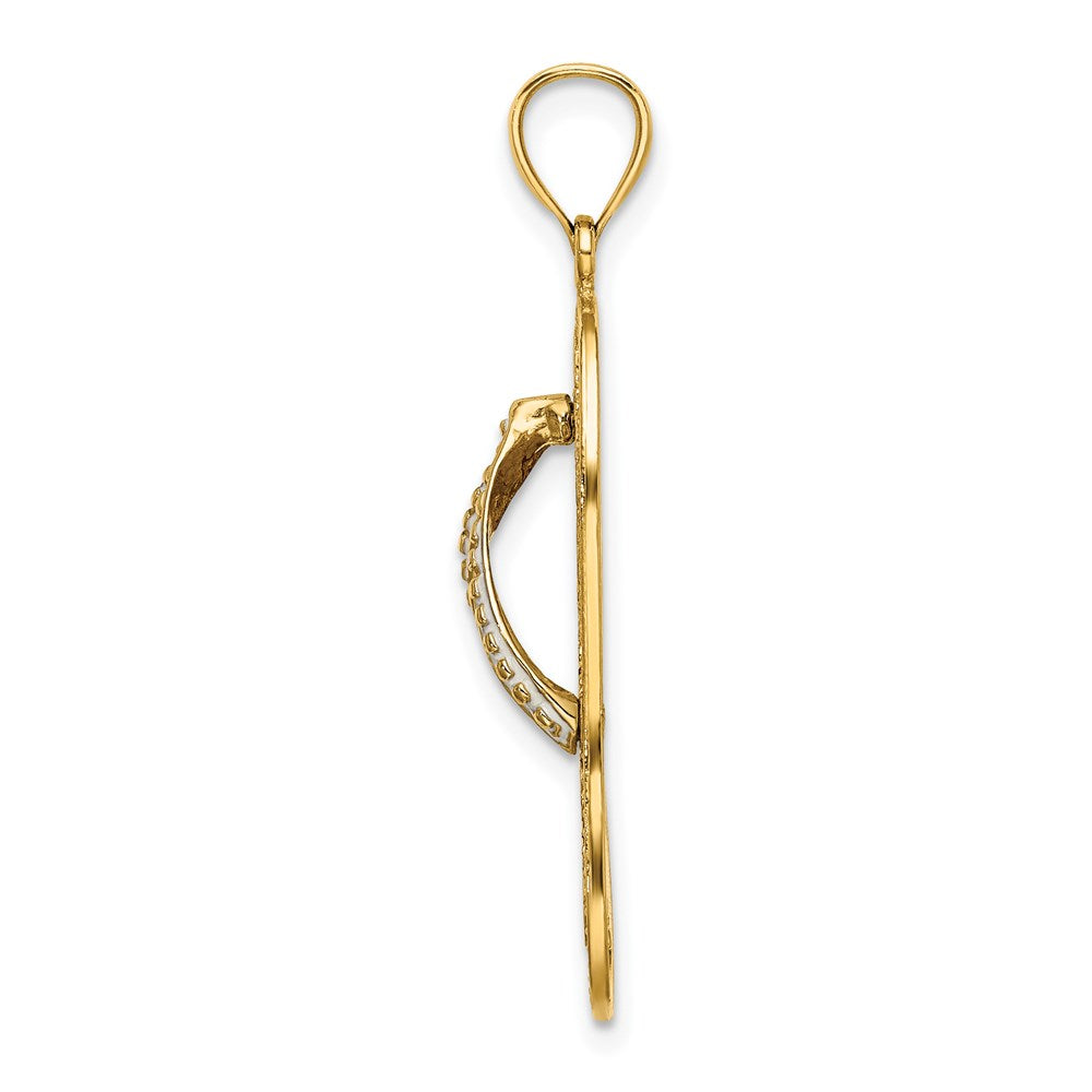 14k Yellow Gold 11.4 mm Enamel Red Hibiscus Flower Flip-Flop Charm (2.02 grams)