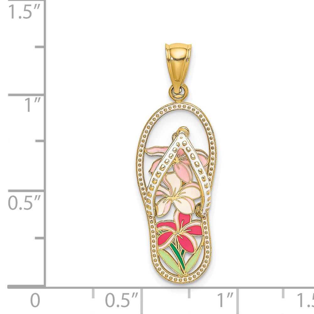 14k Yellow Gold 11.3 mm Multi Color Enamel Flower Flip-Flop Charm (2.11 grams)