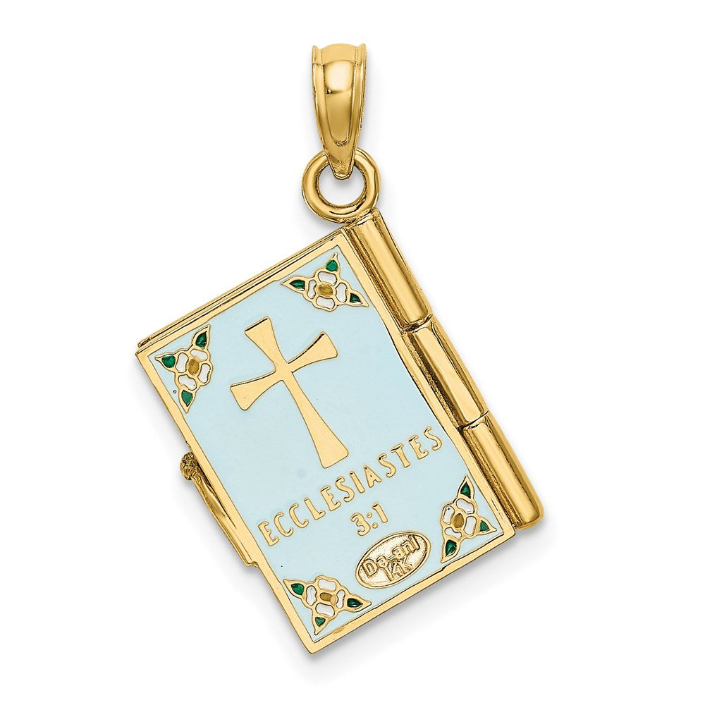 14K 3-D Multi-color Enamel Butterfly Ecclesiastes 3:1 Book with Moveable Pages Pendant (2.85 grams)