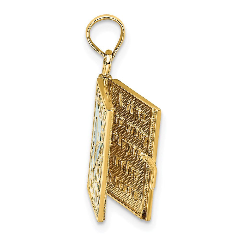 14K 3-D Multi-color Enamel Butterfly Ecclesiastes 3:1 Book with Moveable Pages Pendant (2.85 grams)