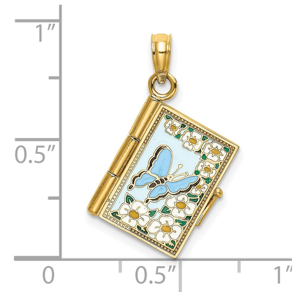 14K 3-D Multi-color Enamel Butterfly Ecclesiastes 3:1 Book with Moveable Pages Pendant (2.85 grams)