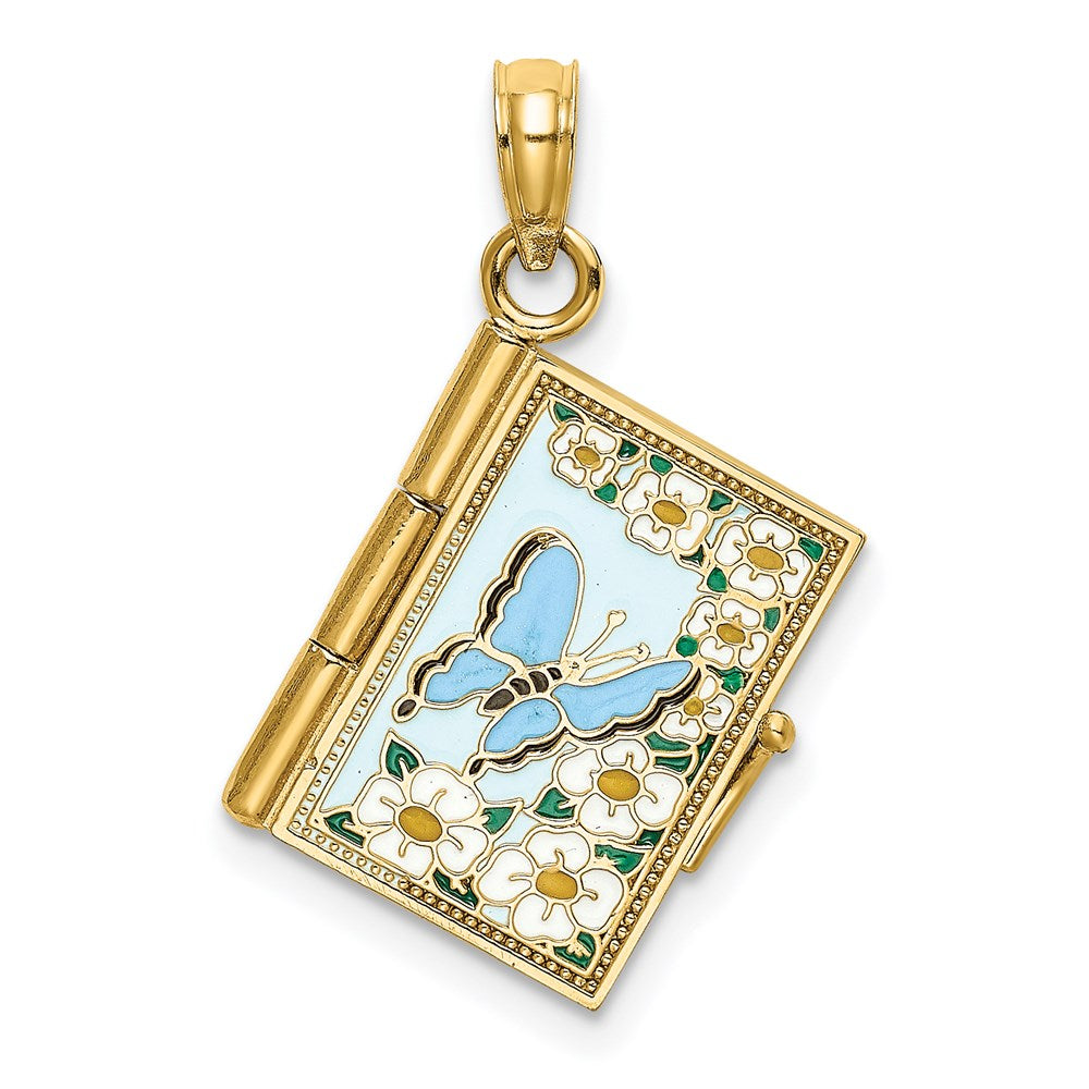 14K 3-D Multi-color Enamel Butterfly Ecclesiastes 3:1 Book with Moveable Pages Pendant (2.85 grams)