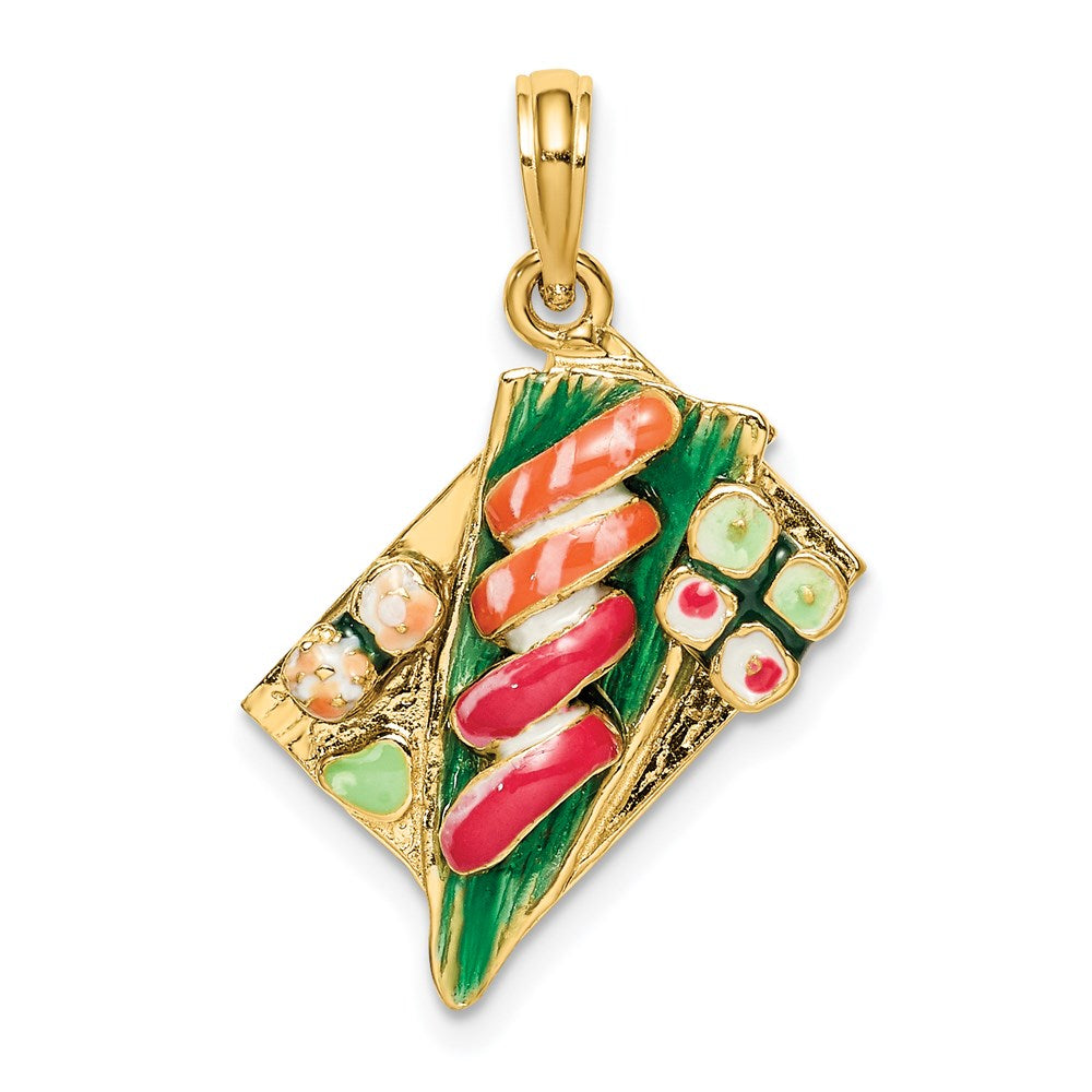 14k Yellow Gold 17.8 mm 3-D Sushi Plate w/Enamel Charm (3.8 grams)