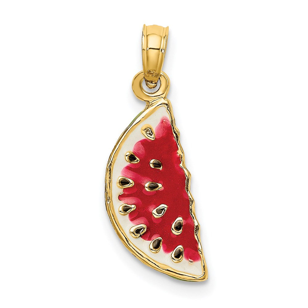 14k Yellow Gold 5.55 mm w/ Enamel 3-D Watermellon Charm (2.3 grams)