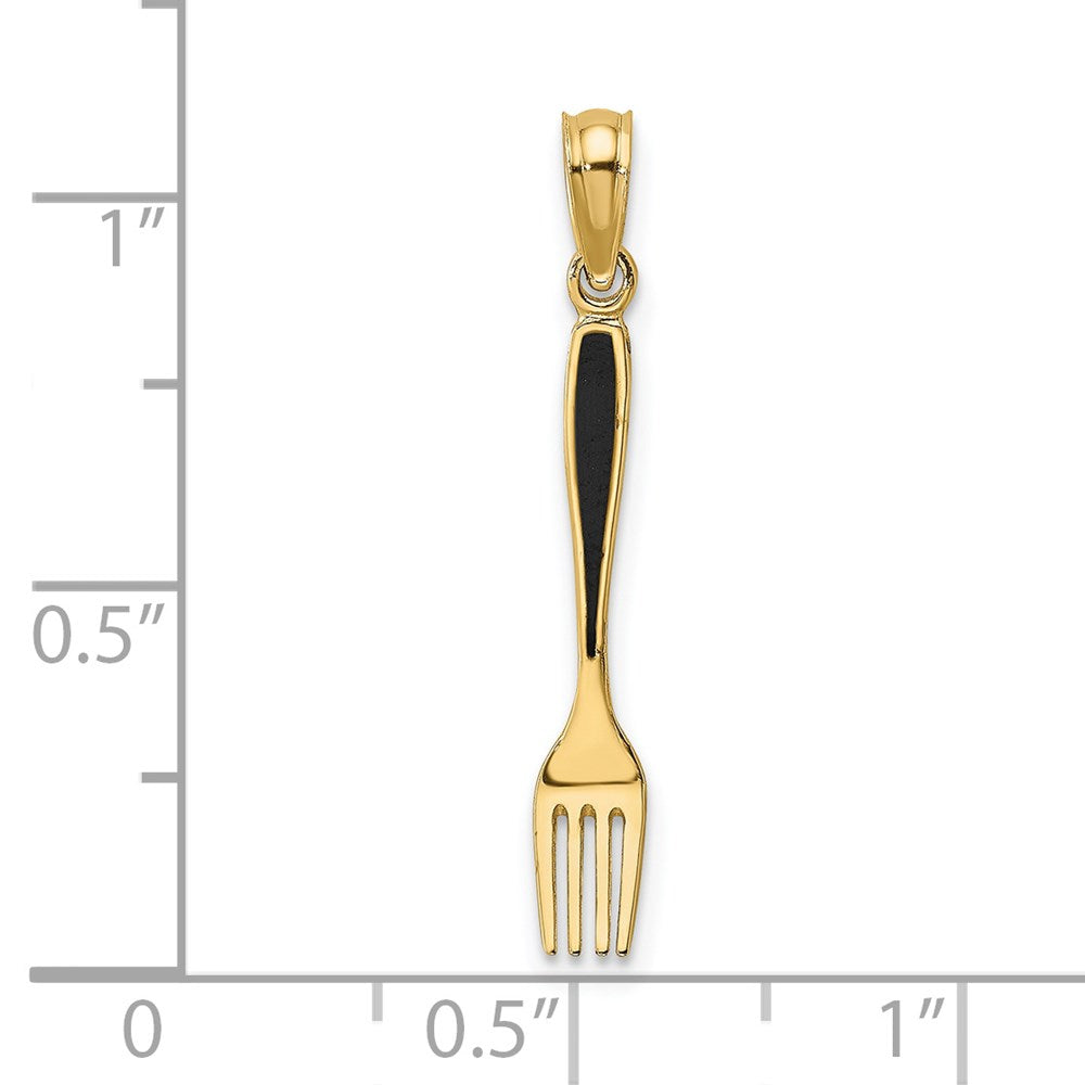 14k Yellow Gold 3.7 mm W/ Black Enamel 3-D Table Fork Charm (0.54 grams)