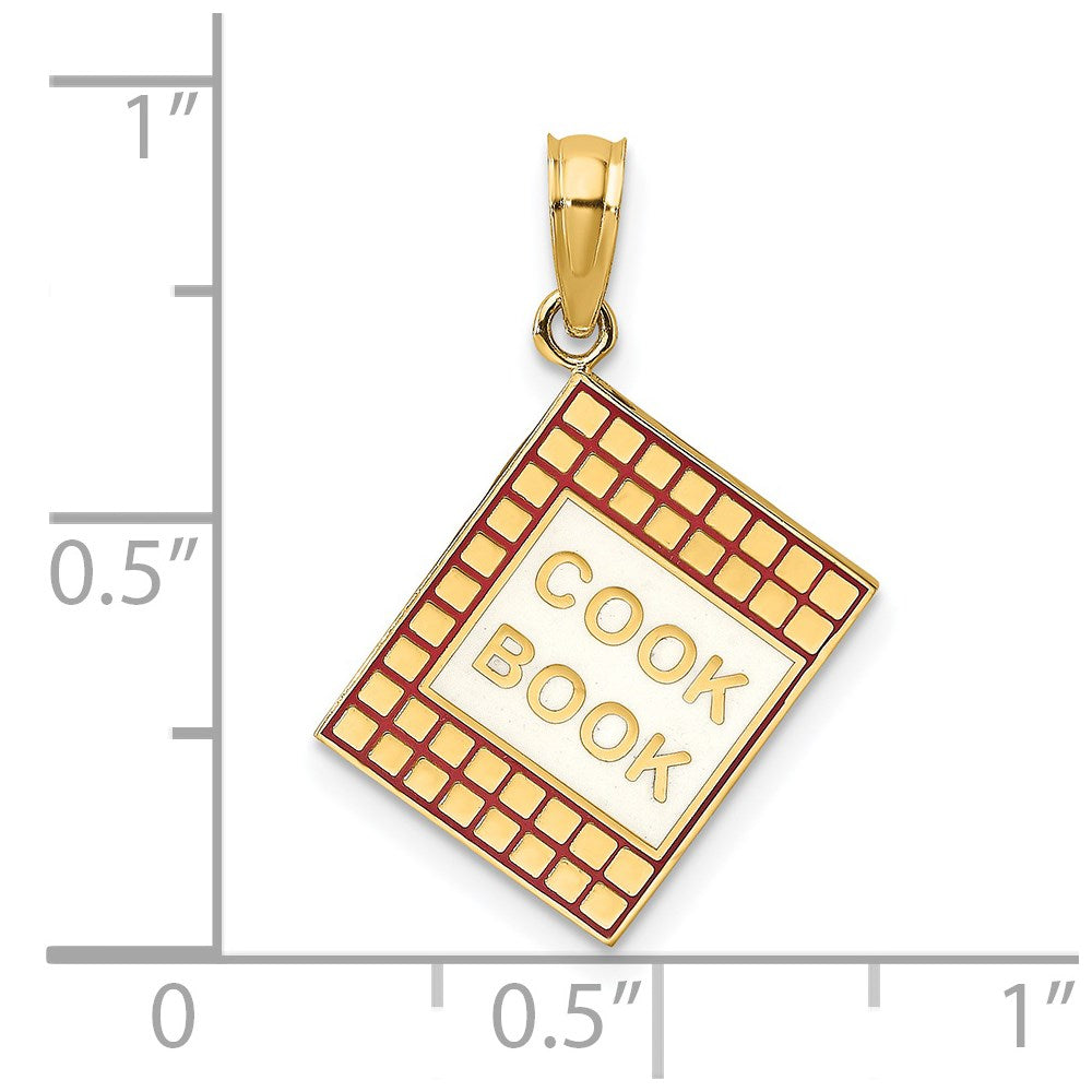 14k Yellow Gold 17.1 mm W/ Red Enamel 3-D Cook Book Charm (1.6 grams)