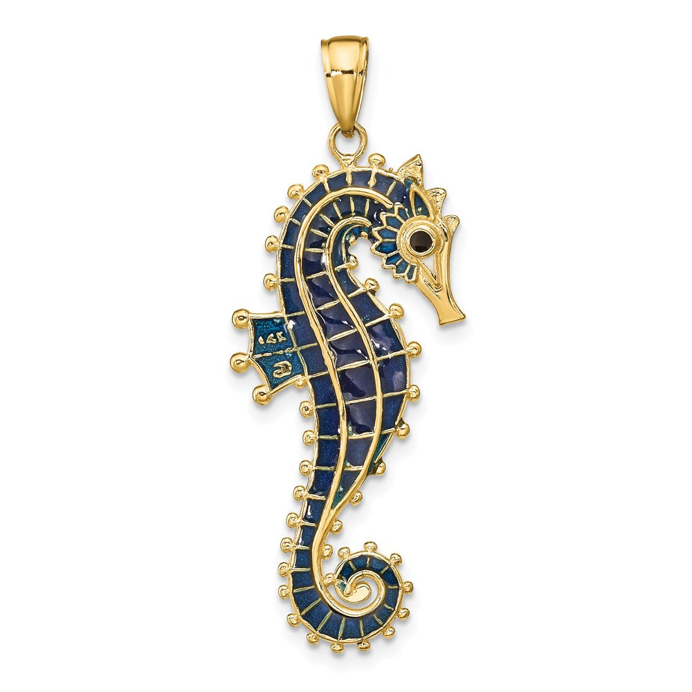 14k Yellow Gold 16 mm 3D Enameled Seahorse Pendant (4.29 grams)