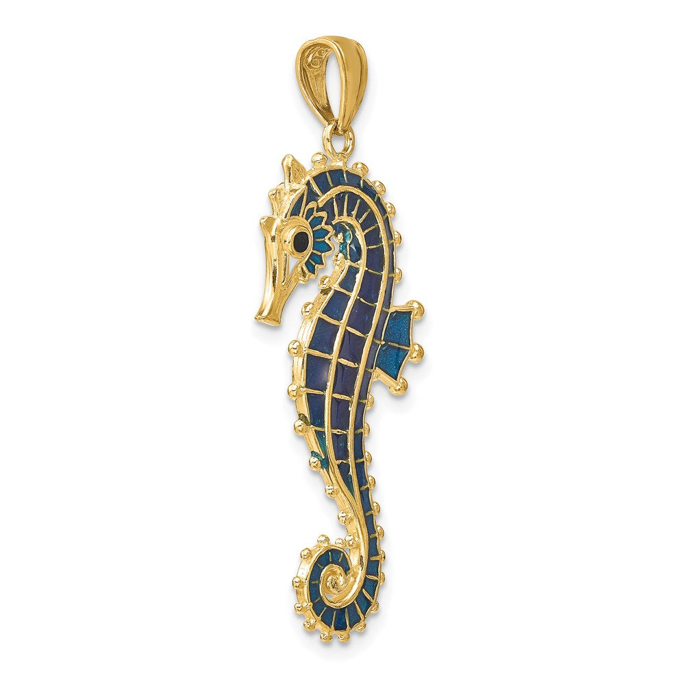 14k Yellow Gold 16 mm 3D Enameled Seahorse Pendant (4.29 grams)