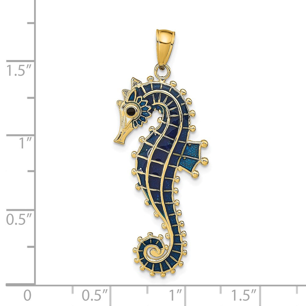 14k Yellow Gold 16 mm 3D Enameled Seahorse Pendant (4.29 grams)